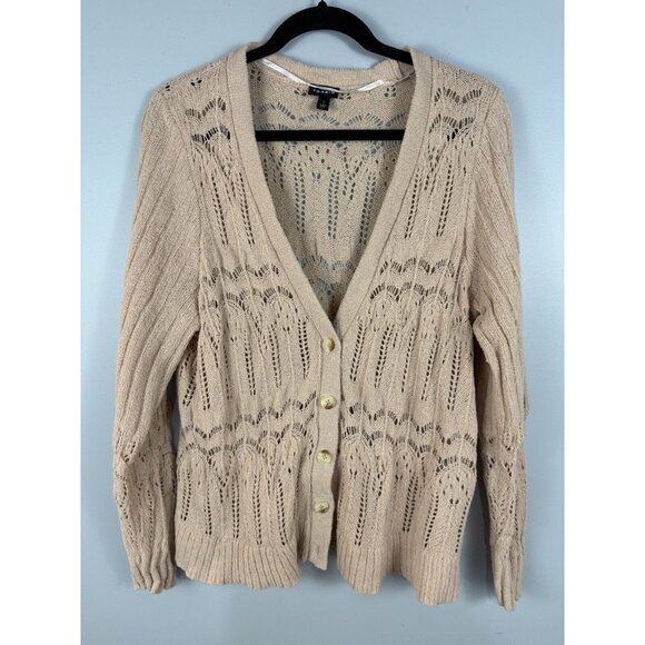 Torrid Pointelle Cardigan V-Neck Sweater Sz 1 1X Beige Tan Button Front Granny - Picture 1 of 6